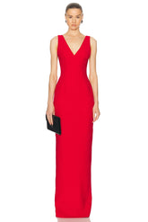 Red Color Women Sleeveless V-Neck Backless Bodycon Long Bandage Dress Celebrate Evening Party Birthday Outfit Vestido